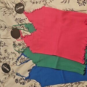 Pack of 3 neon pink, blue and green tank top